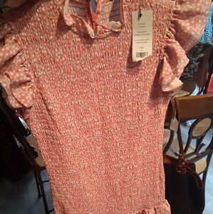 Pink and White Ruffle Dress By French Connection